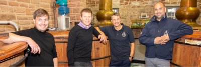 Left to right: Exergy3'S Dr Markus Rondé and Dr Adam Robinson, Annandale Distillery's Head of Production, Buildings & Estates Mark Trainor and Group Commercial Director David Ashton-Hyde. CREDIT Allan Devlin, courtesy of Annandale Distillery