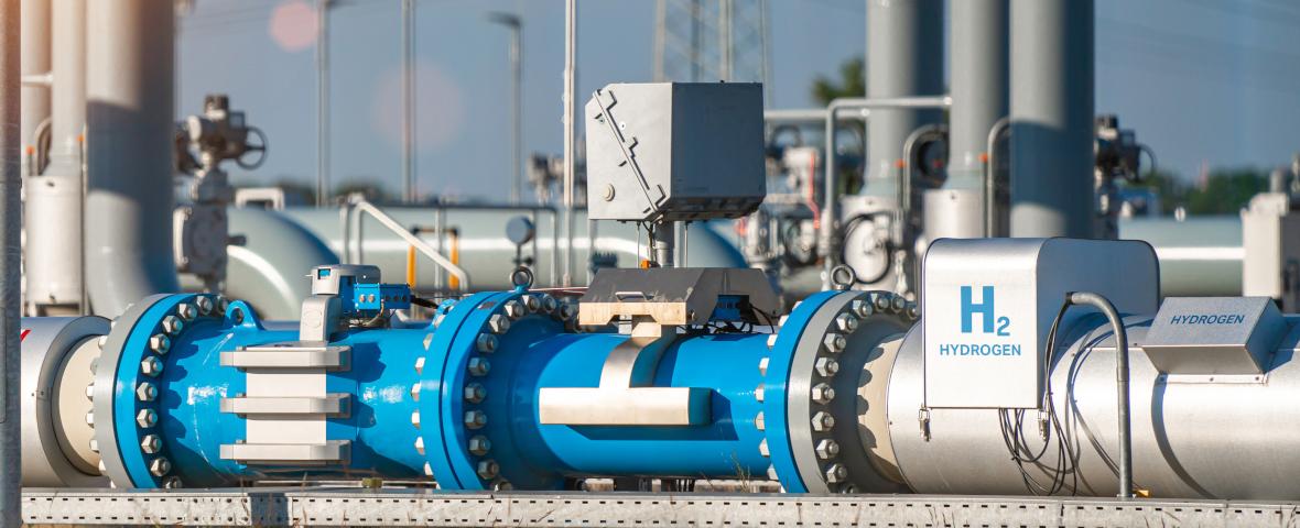pipes in a hydrogen gas power plant with blue sky