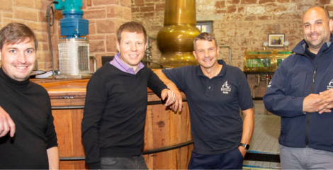 Left to right: Exergy3'S Dr Markus Rondé and Dr Adam Robinson, Annandale Distillery's Head of Production, Buildings & Estates Mark Trainor and Group Commercial Director David Ashton-Hyde. CREDIT Allan Devlin, courtesy of Annandale Distillery